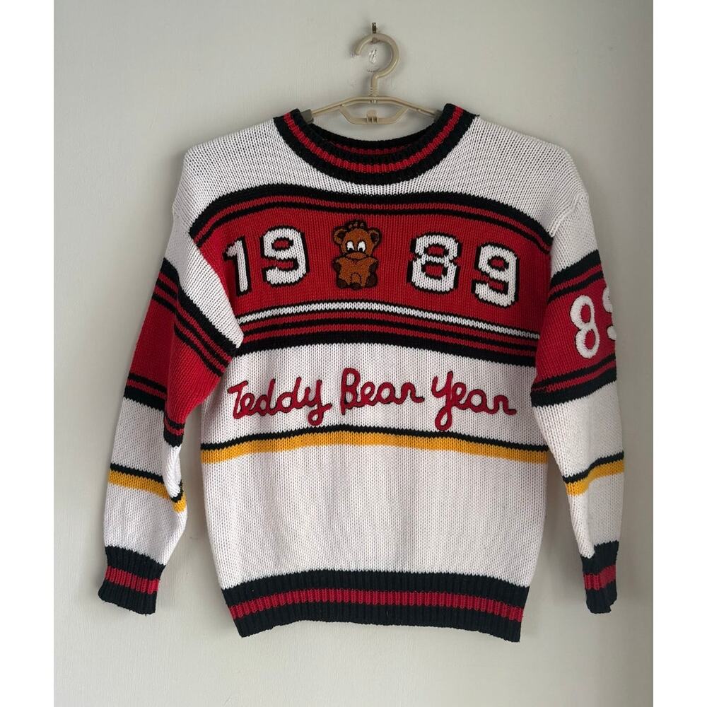 Holiday Christmas 80s Teddy Bear Sweater Vintage 1989 Collegiate Pullover Jumper